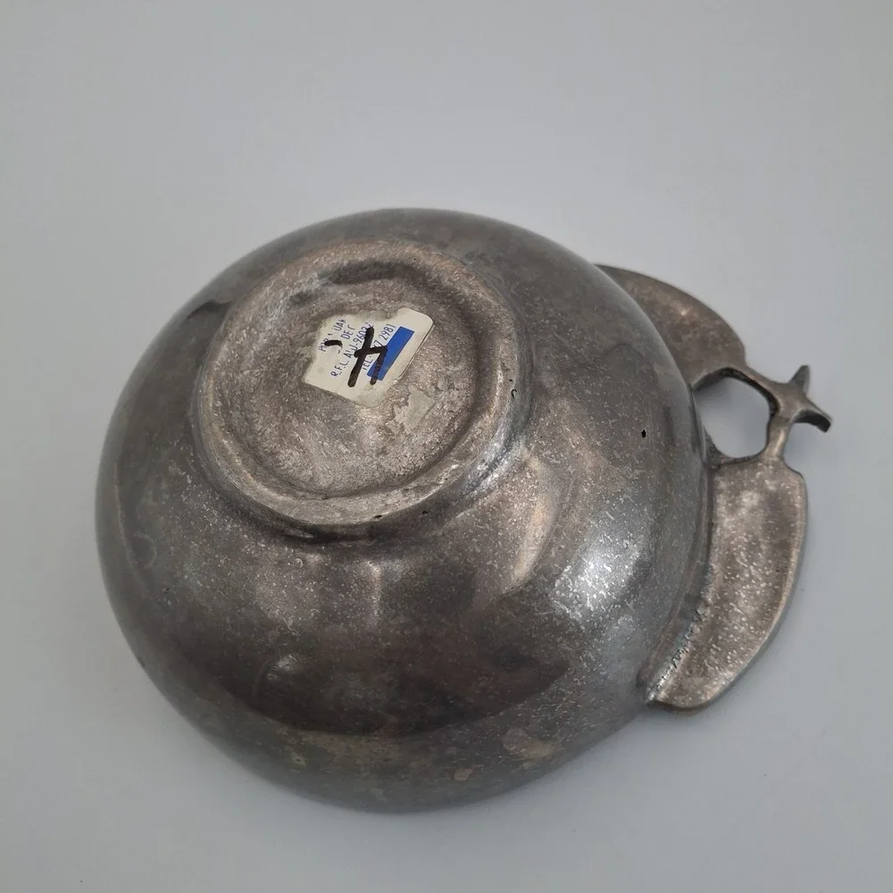 Vintage Mexican Pewter Chili Pepper Handle‎ Bowl Poma-Uar Mexico Silver Tone 6